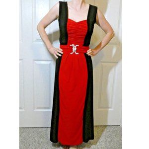 Long Dress Red Black Vintage Prom Masquerade Costume Party Liquid UK = US M